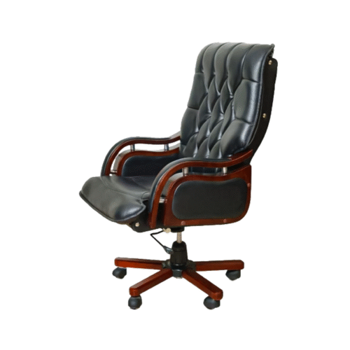 Modern Office Leather Chair with a wooden frame - black
