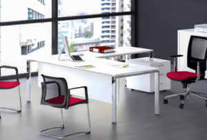 Desk with a distinctive design made of MDF wood and acrylic veneer, starting from a size of 180 cm.