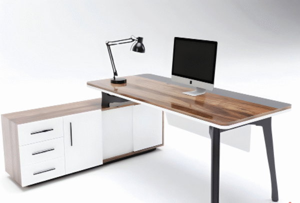 Desk with a distinctive design made of MDF wood and acrylic veneer, starting from a size of 160 cm.