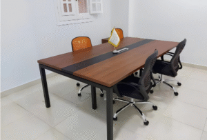 Meetign table with a distinctive design made of MDF wood and acrylic veneer, starting from a size of 180 cm.price per meter