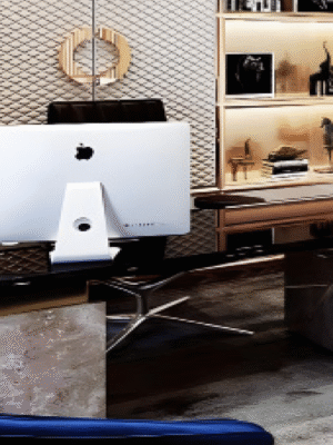 Desk with a distinctive design made of MDF wood and acrylic veneer, starting from a size of 180 cm.
