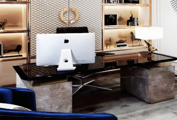 Desk with a distinctive design made of MDF wood and acrylic veneer, starting from a size of 180 cm.
