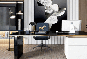 Desk with a distinctive design made of MDF wood and natural paint