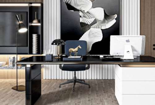 Desk with a distinctive design made of MDF wood and natural paint