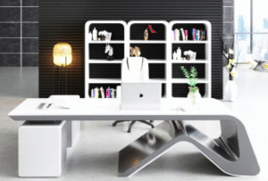 Desk with a distinctive design made of MDF wood and natural paint