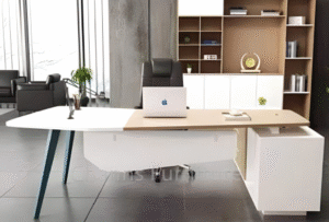 Desk with a distinctive design made of MDF wood and natural paint