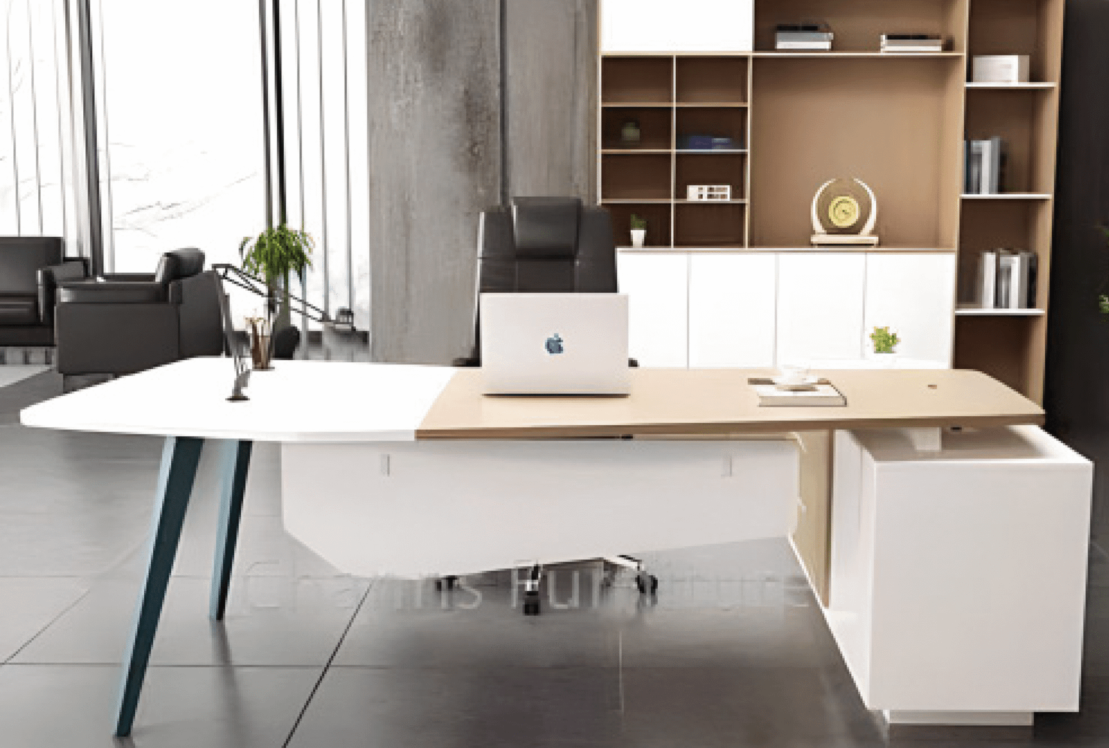 Desk with a distinctive design made of MDF wood and natural paint