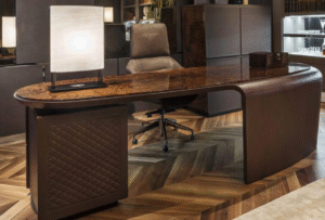 Desk with a distinctive design made of MDF wood and natural paint