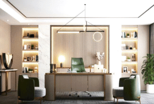 Desk with a distinctive design made of MDF wood and natural paint