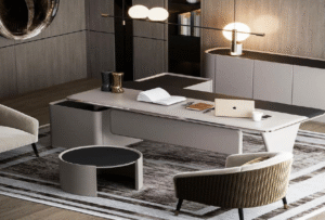 Desk with a distinctive design made of MDF wood and natural paint