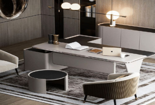 Desk with a distinctive design made of MDF wood and natural paint