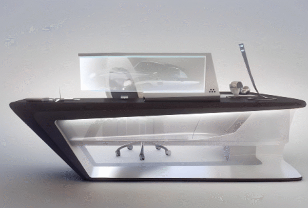 Desk with a distinctive design made of MDF wood and natural paint