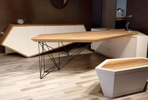 Desk with a distinctive design made of MDF wood and natural paint