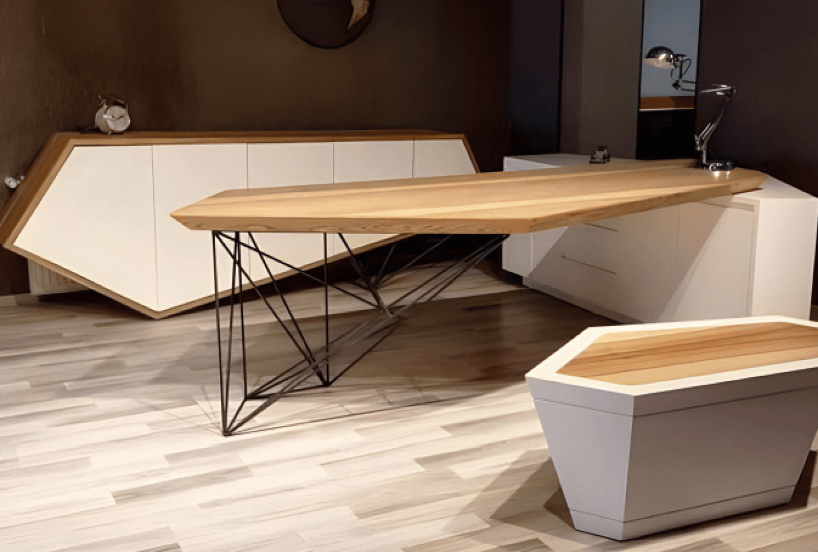 Desk with a distinctive design made of MDF wood and natural paint