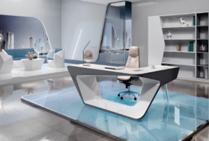 Desk with a distinctive design made of MDF wood and natural paint