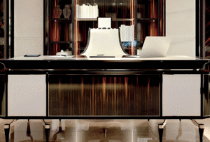 Desk with a distinctive design made of MDF wood and natural paint