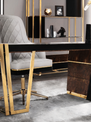 Desk with a distinctive design made of MDF wood, supported by a stainless steel frame, starting from a size of 160 cm.