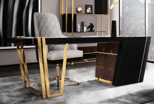Desk with a distinctive design made of MDF wood, supported by a stainless steel frame, starting from a size of 160 cm.