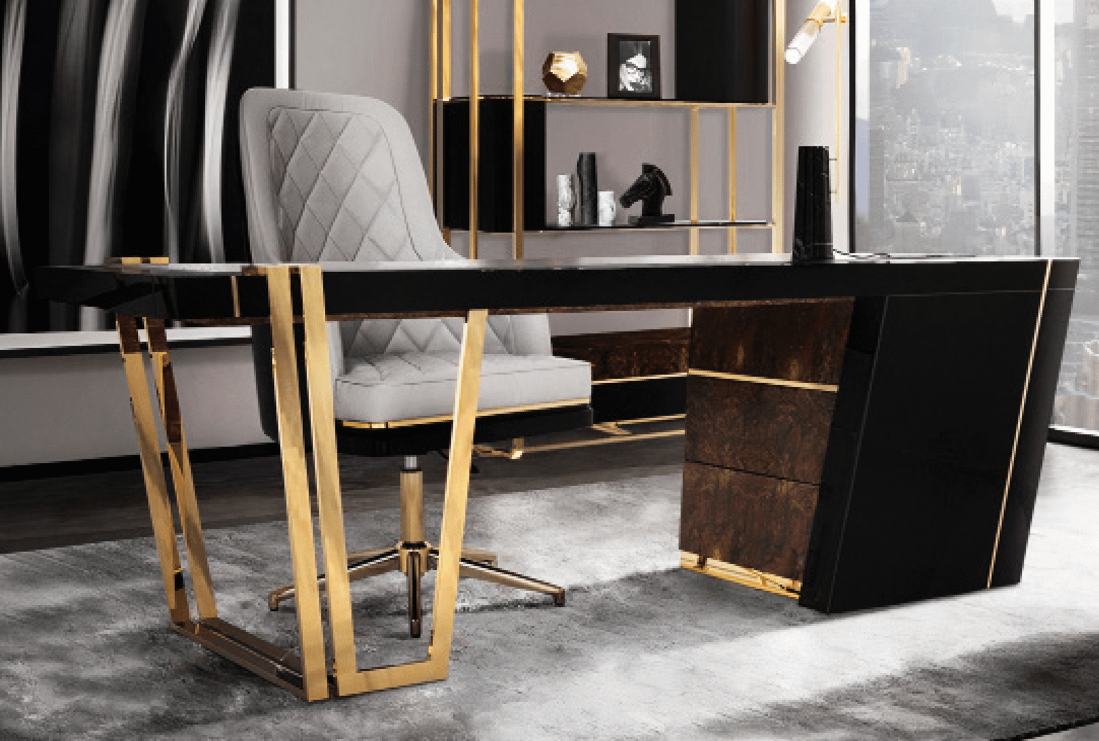 Desk with a distinctive design made of MDF wood, supported by a stainless steel frame, starting from a size of 160 cm.