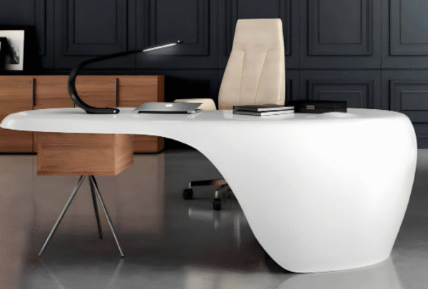 Desk with a distinctive design made of MDF wood and natural paint