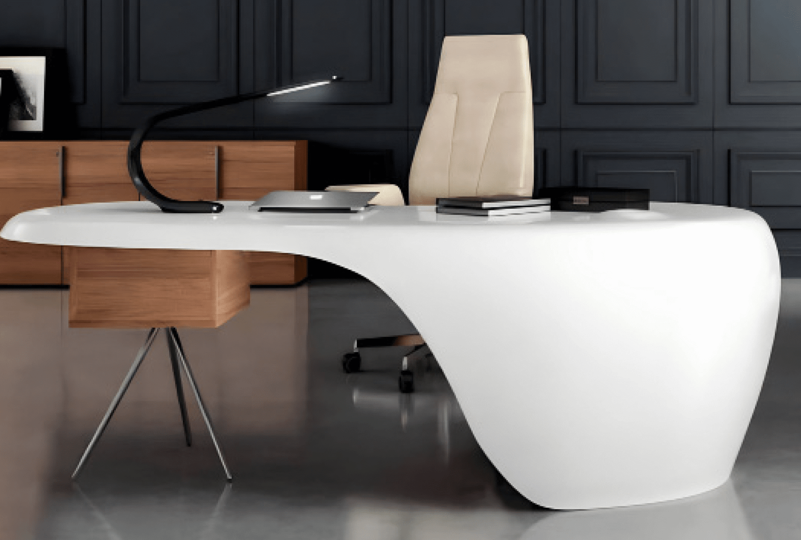 Desk with a distinctive design made of MDF wood and natural paint