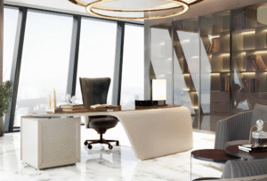 Desk with a distinctive design made of MDF wood and natural paint