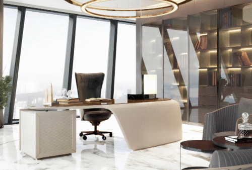 Desk with a distinctive design made of MDF wood and natural paint