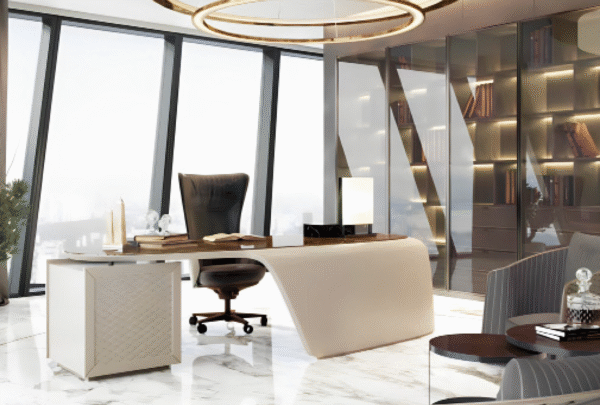 Desk with a distinctive design made of MDF wood and natural paint