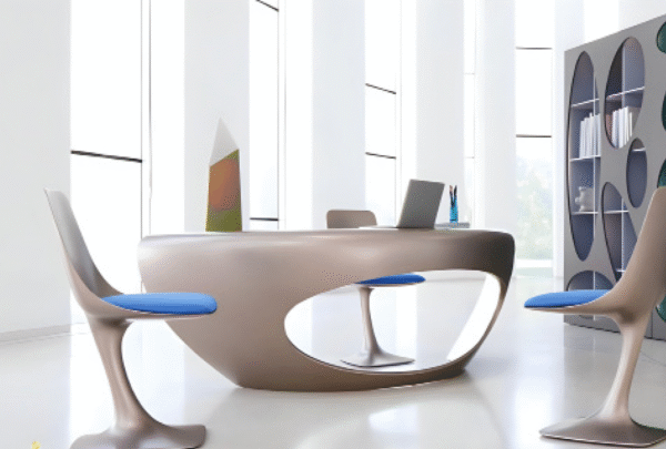 Desk with a distinctive design made of MDF wood and natural paint