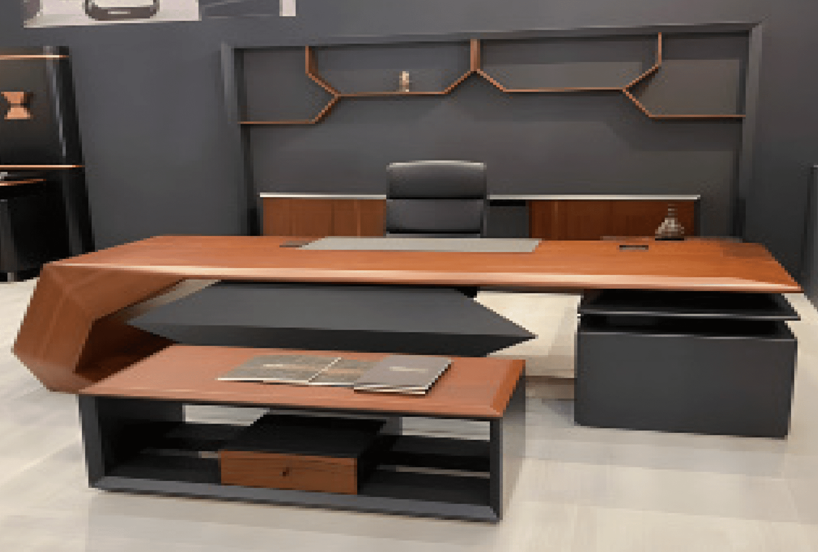 Desk with a distinctive design made of MDF wood and natural paint