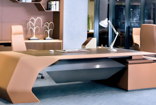 Desk with a distinctive design made of MDF wood and natural paint