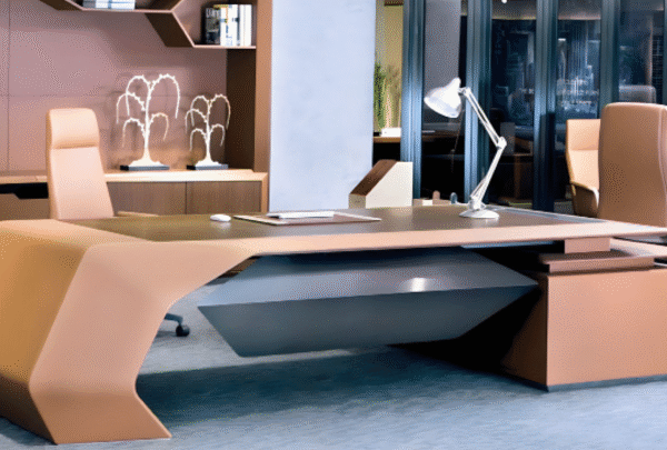 Desk with a distinctive design made of MDF wood and natural paint
