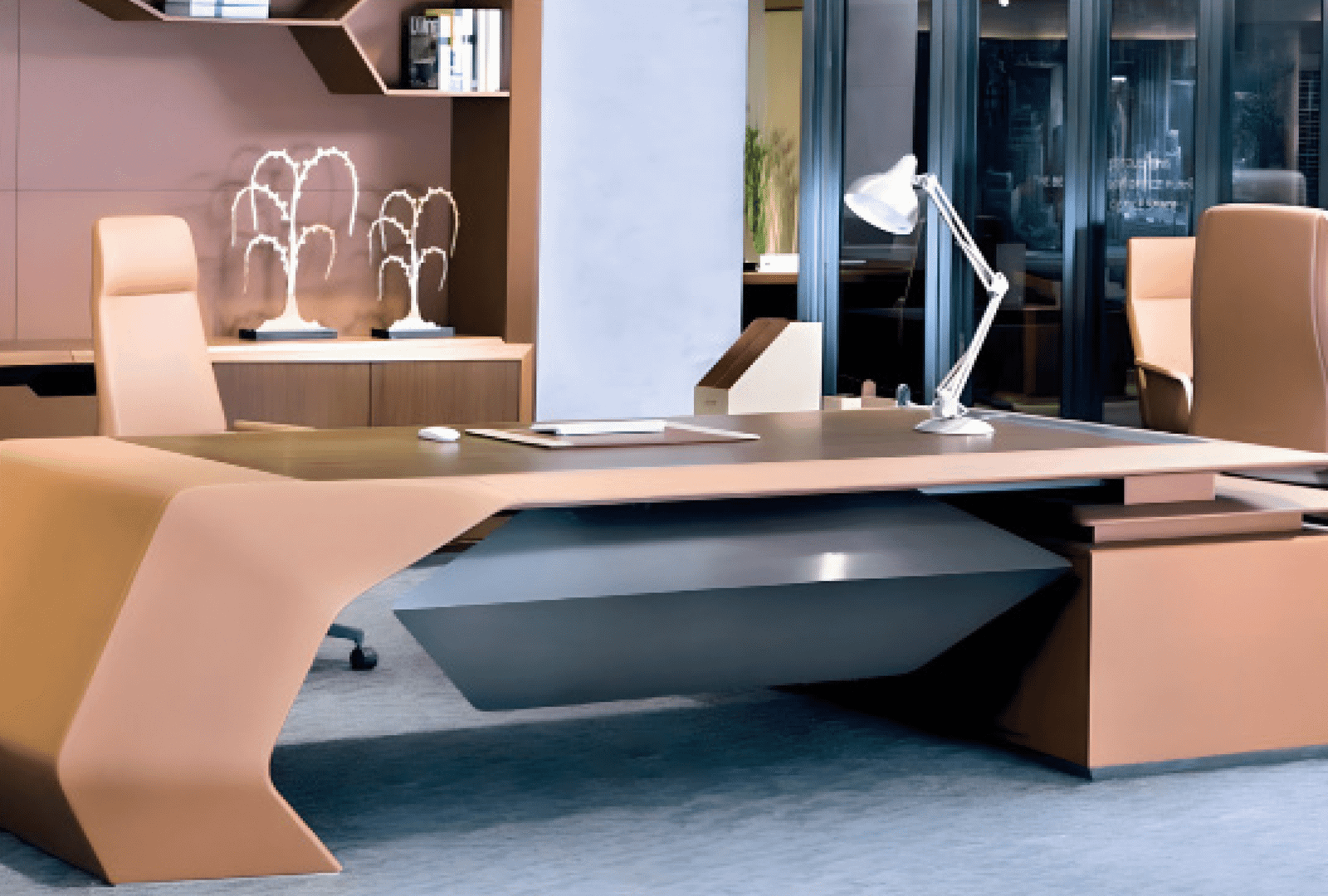 Desk with a distinctive design made of MDF wood and natural paint