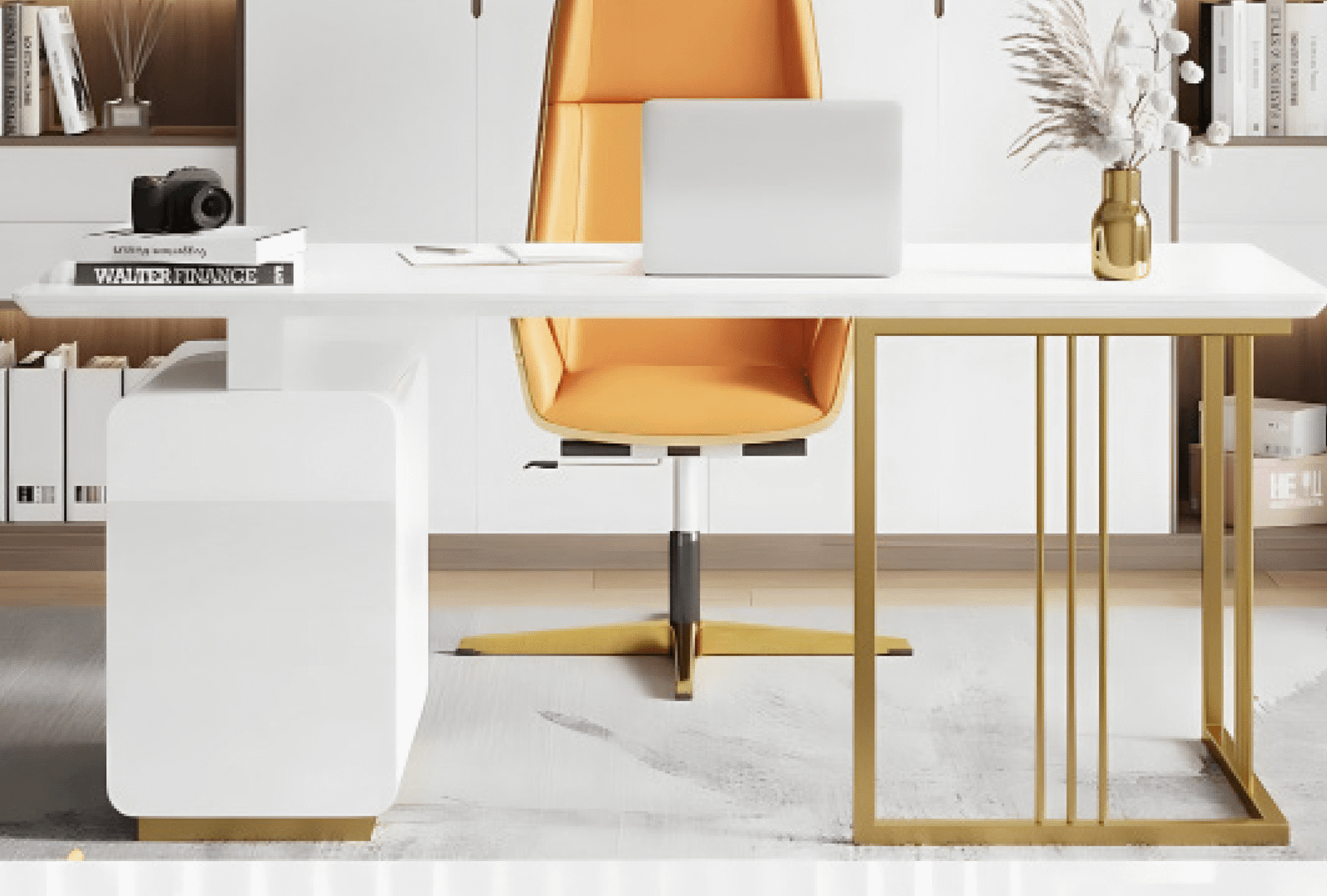 Desk with a distinctive design made of MDF wood and natural paint