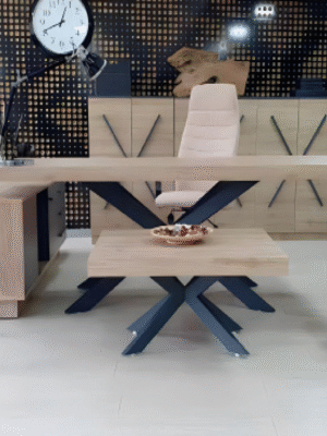 Desk with a distinctive design made of MDF wood and natural paint