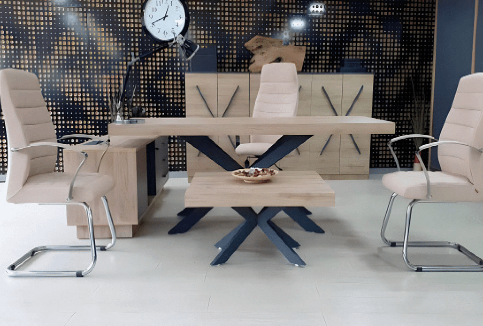 Desk with a distinctive design made of MDF wood and natural paint