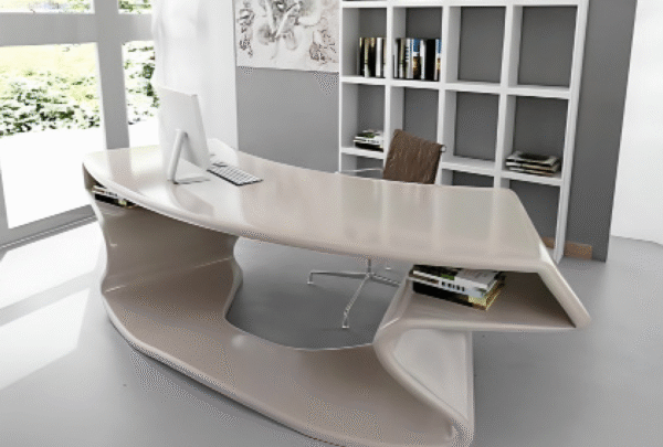 Desk with a distinctive design made of MDF wood and natural paint