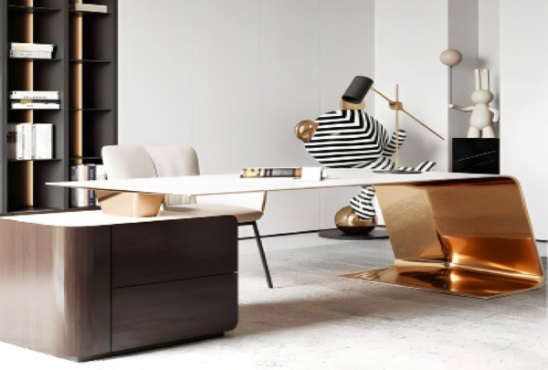 Desk with a distinctive design made of MDF wood and natural paint, supported by a 3-drawer unit, starting from a size of 200 cm.