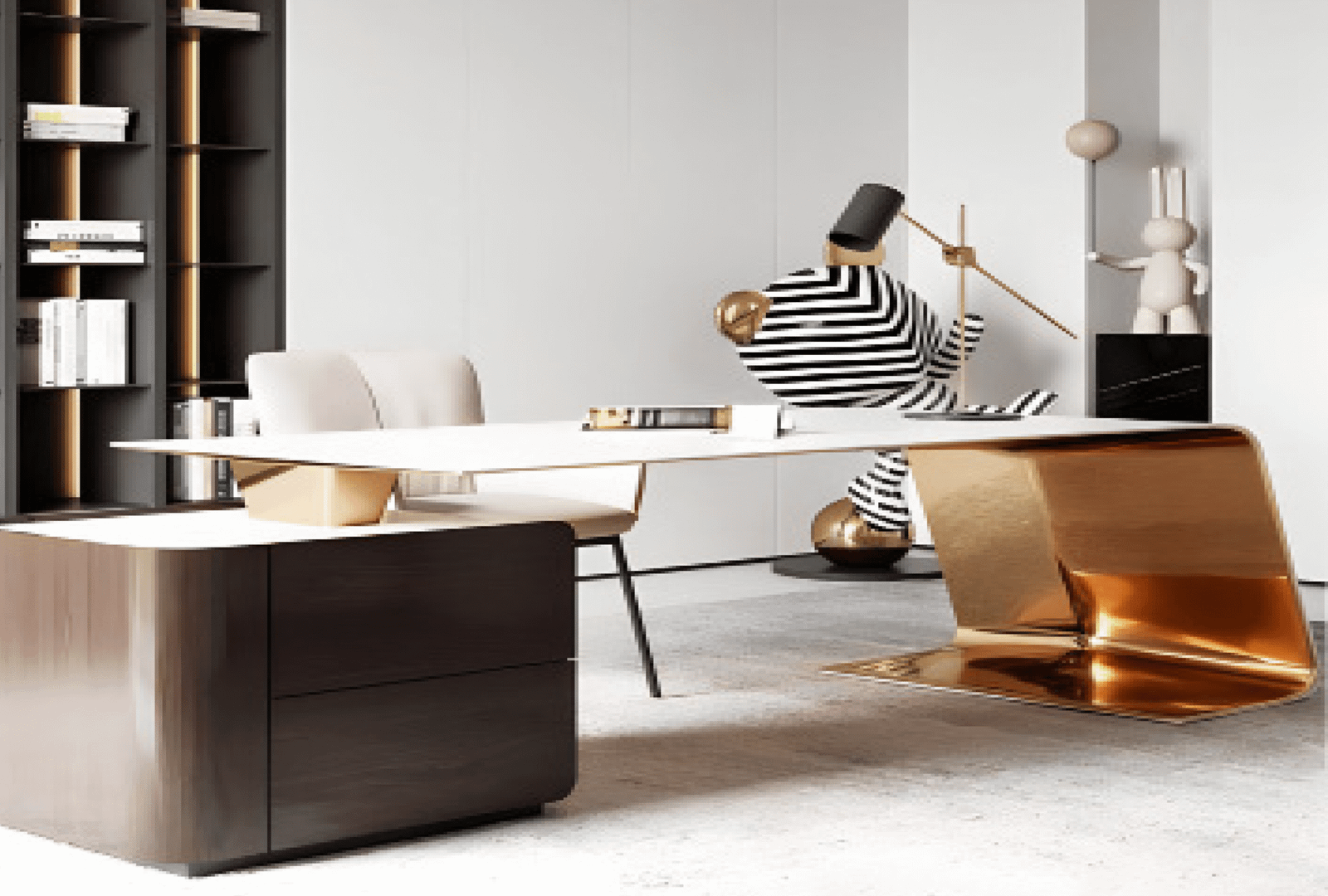 Desk with a distinctive design made of MDF wood and natural paint, supported by a 3-drawer unit, starting from a size of 200 cm.