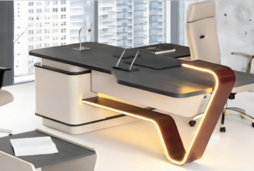 Desk with a distinctive design made of natural wood and natural paint
