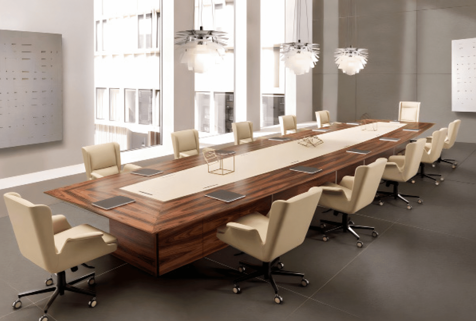 Meeting table with a distinctive design made of natural wood and natural oak veneer, starting from a size of 240 cm.