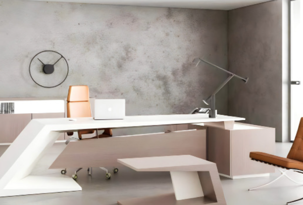 Desk with a distinctive design made of MDF wood and natural paint, starting from a size of 200 cm, accompanied by a table