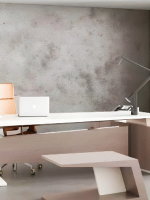 Desk with a distinctive design made of MDF wood and natural paint, starting from a size of 200 cm, accompanied by a table