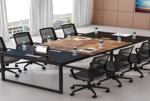 Meeting table with a distinctive design made of natural wood and natural oak veneer, starting from a size of 240 cm.
