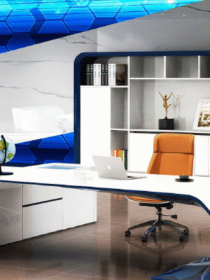 Desk with a distinctive design made of MDF wood and natural paint starting 180cm