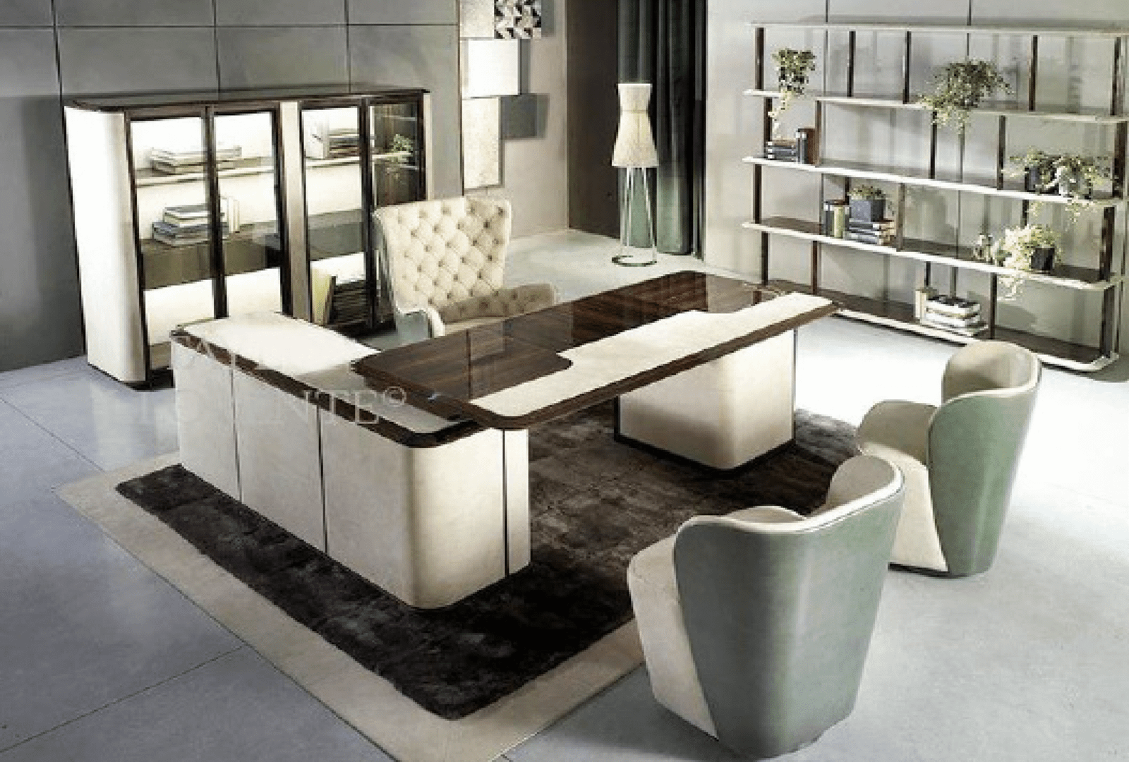 Desk with a distinctive design made of MDF wood and natural paint, supported by a 3-drawer unit, starting from a size of 200 cm.