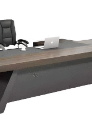 Executive desk with a distinctive design made of MDF wood and PVC veneer, supported by a side panel