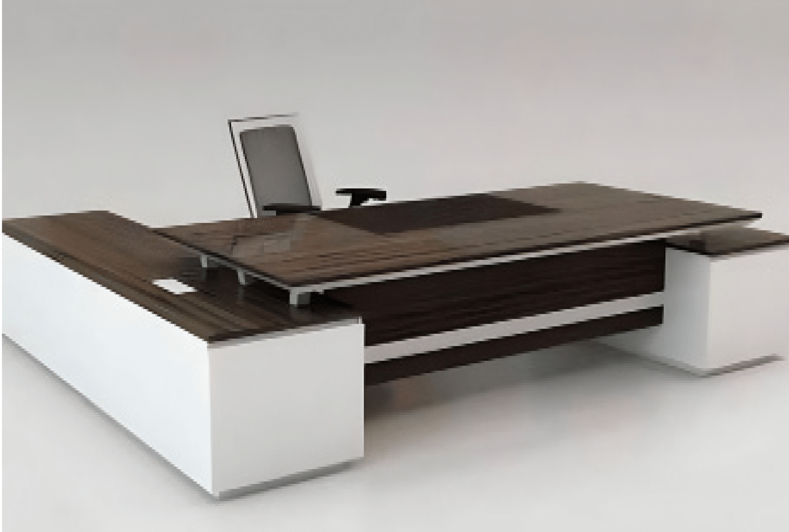 Executive desk with a distinctive design made of MDF wood and PVC veneer, supported by a side panel