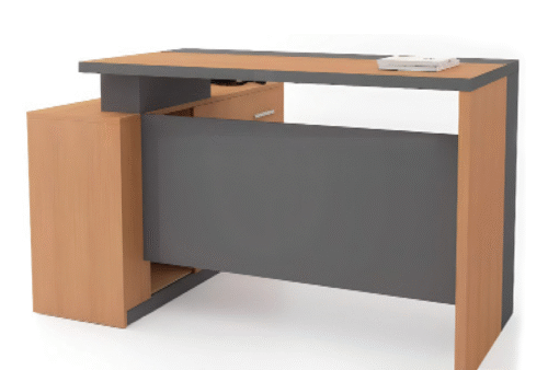 Executive desk with a distinctive design made of MDF wood and PVC veneer, supported by a side panel