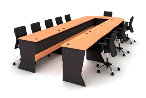 Meeting table with a distinctive design made of MDF wood, available in custom sizes.